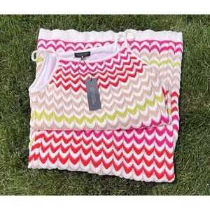 Rachel Zoe Womens Crocheted Maxi tank strap Chevron Colorful Lined Boho NWT Med